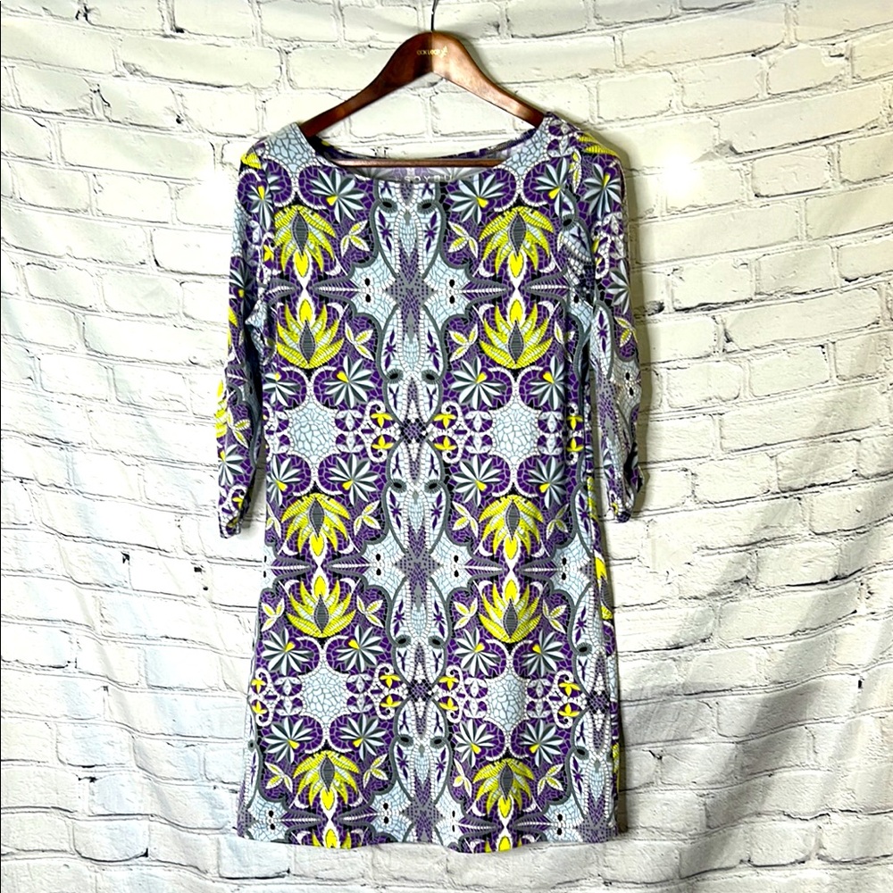 Soybu Purple Blue Comfortable Round Neck Long Sleeve Dress Size Medium